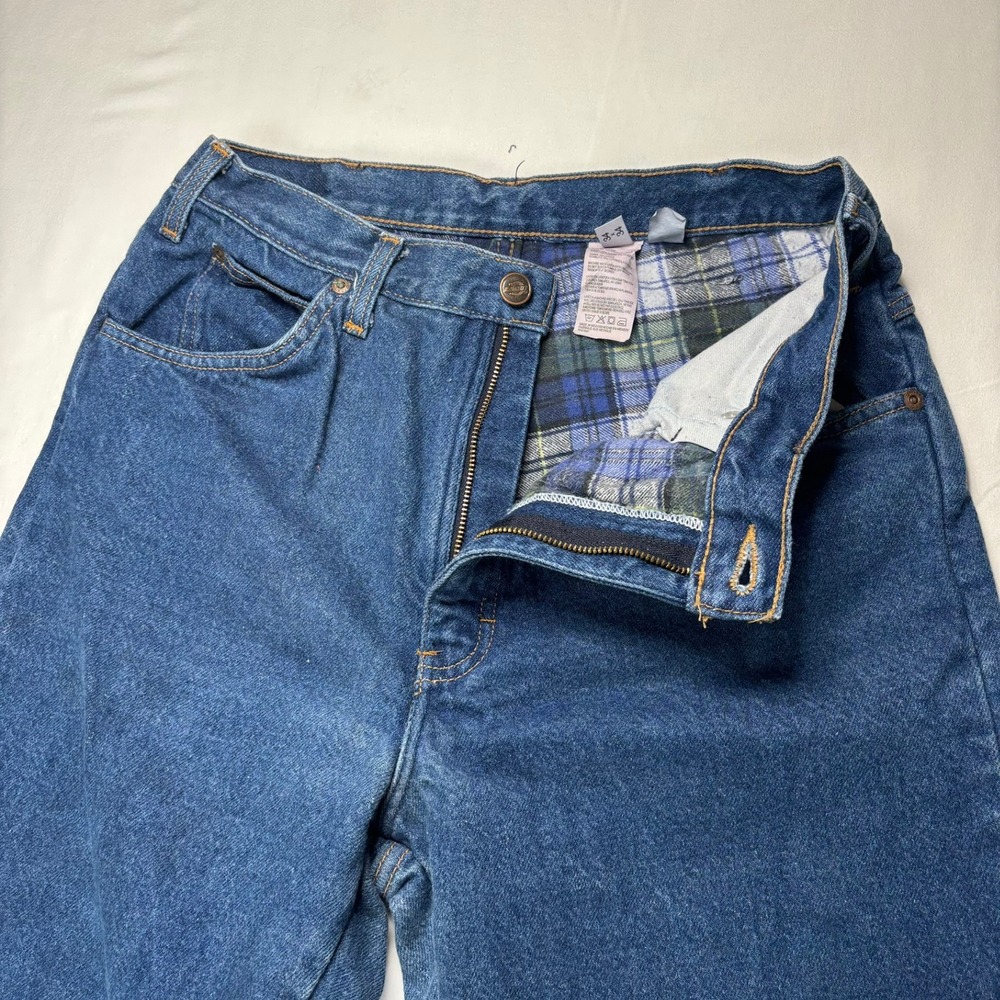 Vintage Dickies Flannel Lined Jeans Mens 34x34 Blue Plaid Lined Denim Work Pants